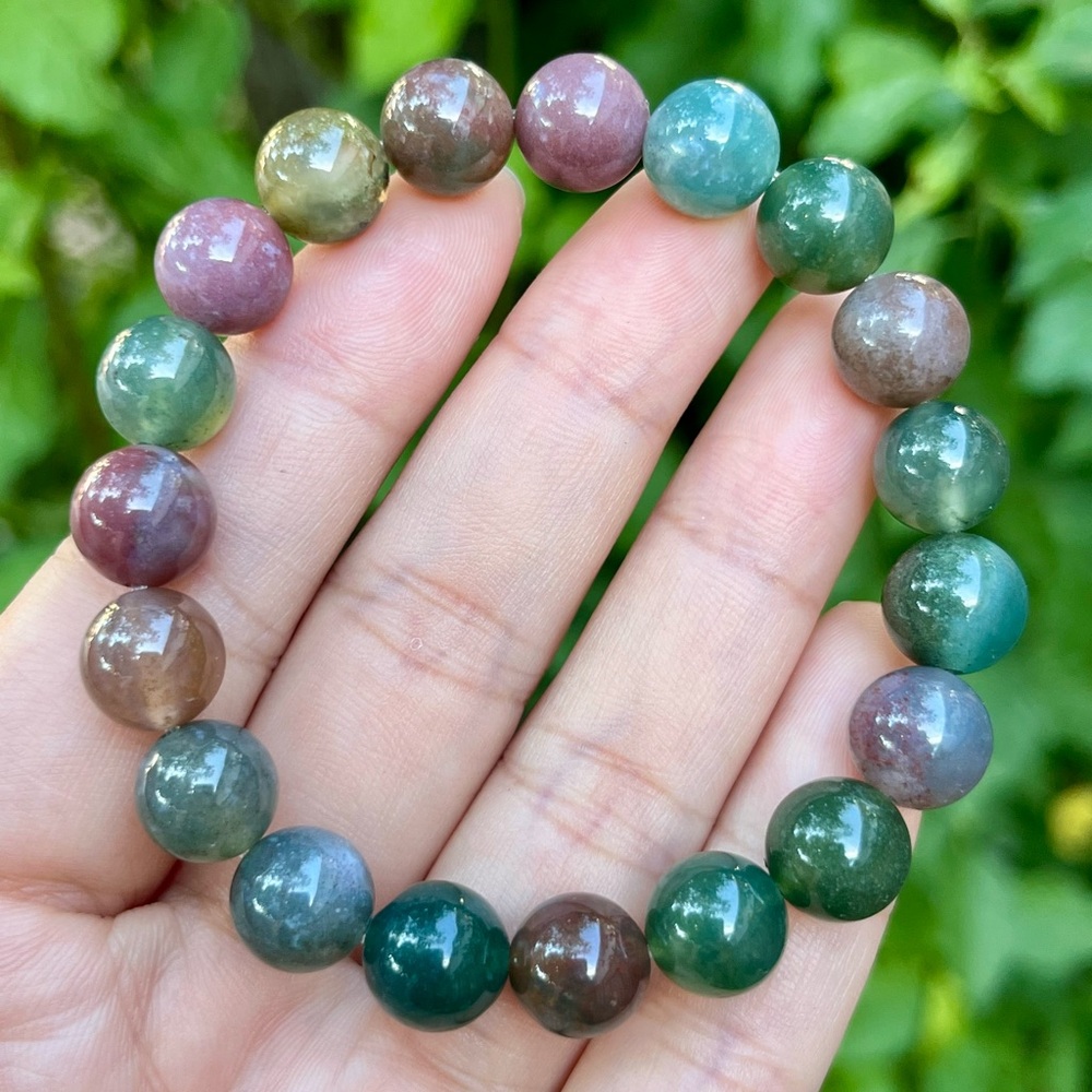 10mm stretchable rainbow color‎ moss agate bracelet